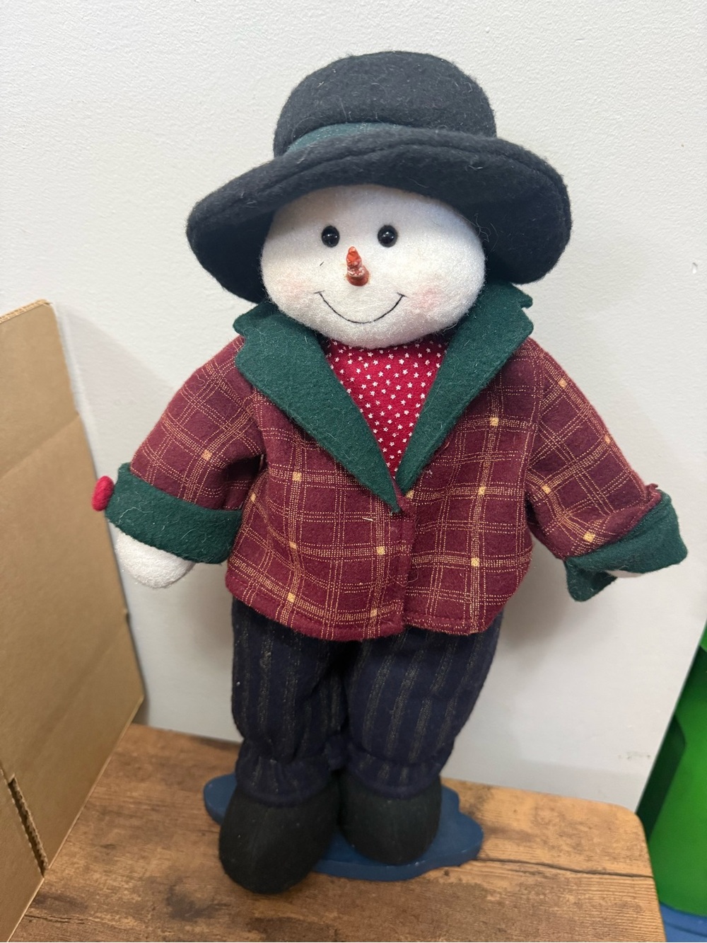 🔥2 for $10🔥Vintage Plush Standing Snowman Decor w Base - Christmas Decor